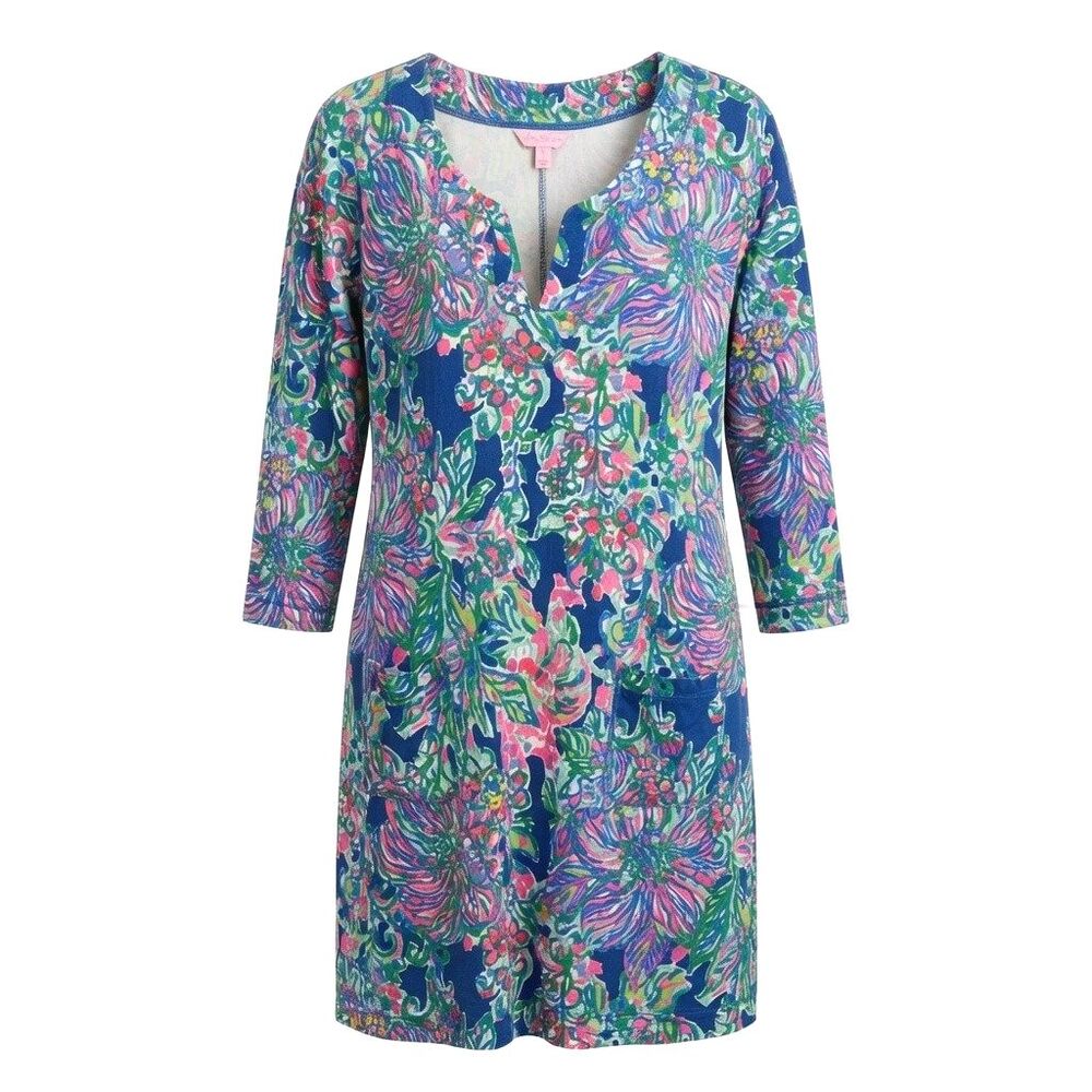Lilly Pulitzer Joyce XL Knit Shift Dress UPF 50 Indigo Exotic Escapade Blue Pink
